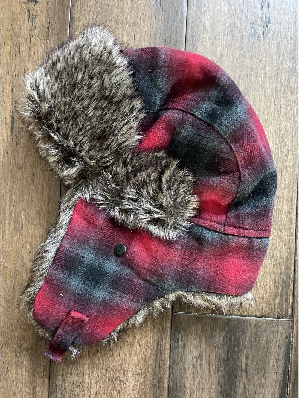 Buffalo Plaid Bomber Trapper Hat Fur Trim Quilted Lining Outdoor Nice